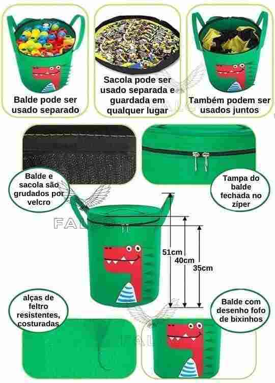 Kit de Organizar Brinquedos Smart Bag® - Balde de Bixinhos + Sacola Retratil - CONTED
